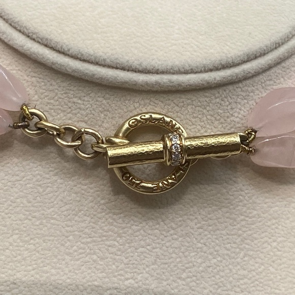 Designer SLANE ~ 18K Yellow Gold ~ Rose Quartz & Diamond Necklace Double Strand - Picture 12 of 16